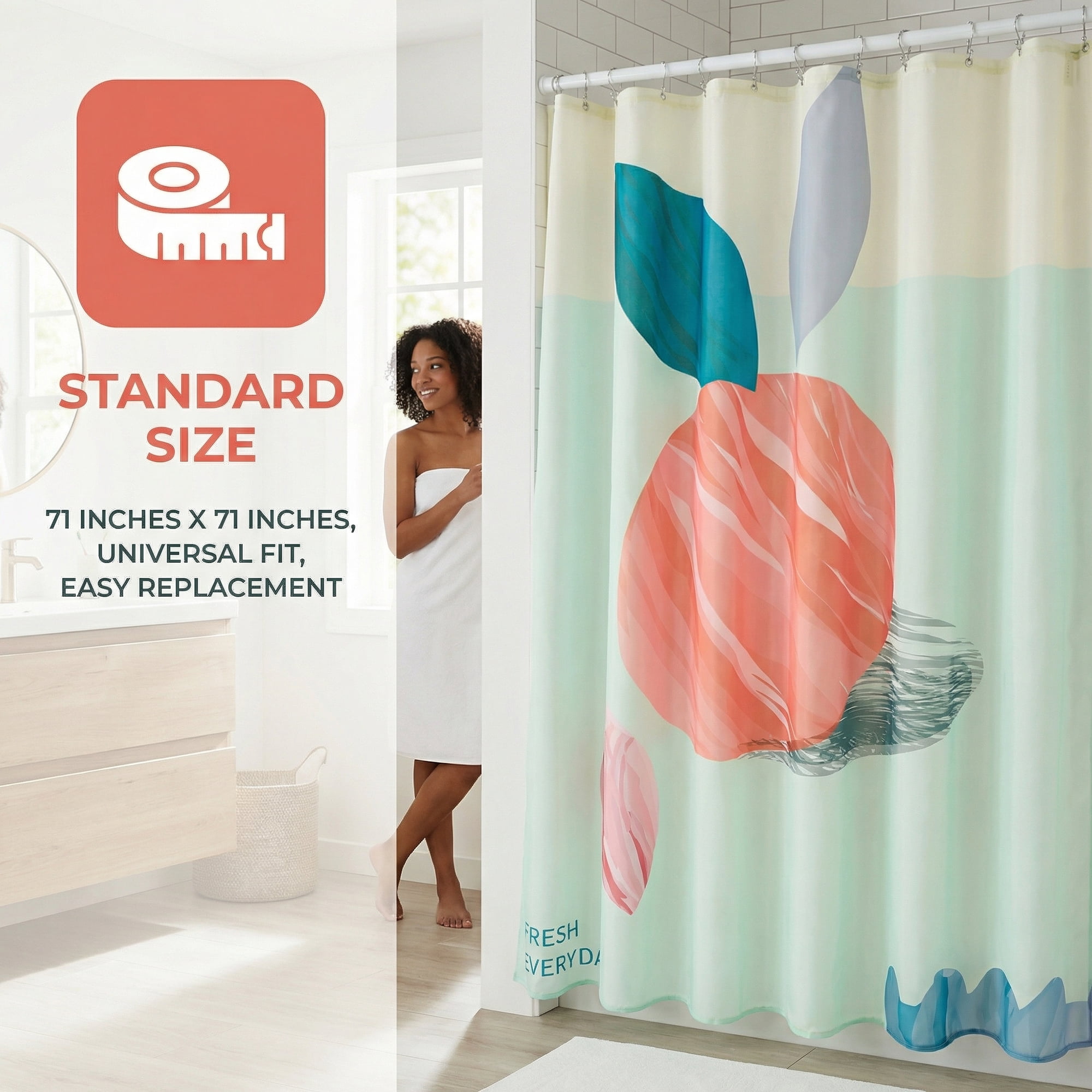 Unique Bargains Cute Print Shower Curtain Sets with Hooks Orange Fruit 71"W x 71"L
