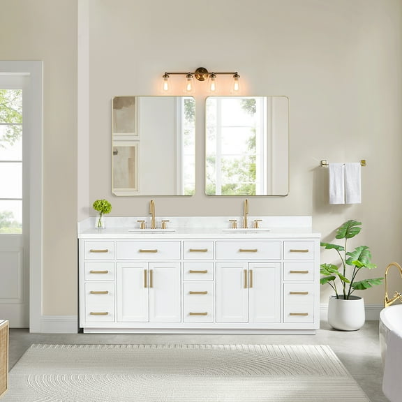 Gavino 84" Wood Vanity in White with Composite Stone Top no Mirror