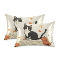 Yayeee Pillowcase Standard Size Set of 2 Satin Wrinkle Resistant Pillow Case, Gray Cartoon Halloween Cat