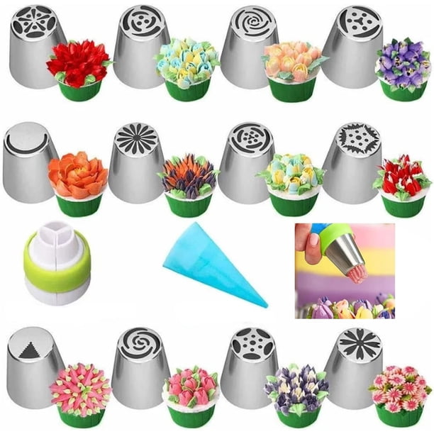 14 Piezas Boquillas Para Decorar Pasteles, Suministros Para Decorar Pasteles Con Manga Pastelera, Juego De Puntas Rusas Para Tuberías, Ideal Para Hornear En Casa, Fácil De Usar Y Almacenar