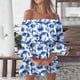thumbnail image 1 of ICHUANYI Clearance Fashion Women's Summer Sexy Casual Off Shoulder Printing Bell Sleeve Dresses(Blue, S) ICHUANYI WER2023081013837, 1 of 4