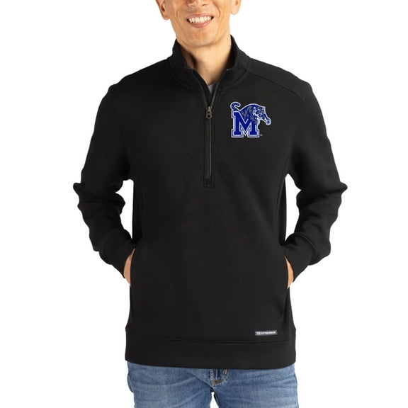 Men's-Cutter & Buck  Black Memphis Tigers Roam Eco Recycled Quarter-Zip Pullover