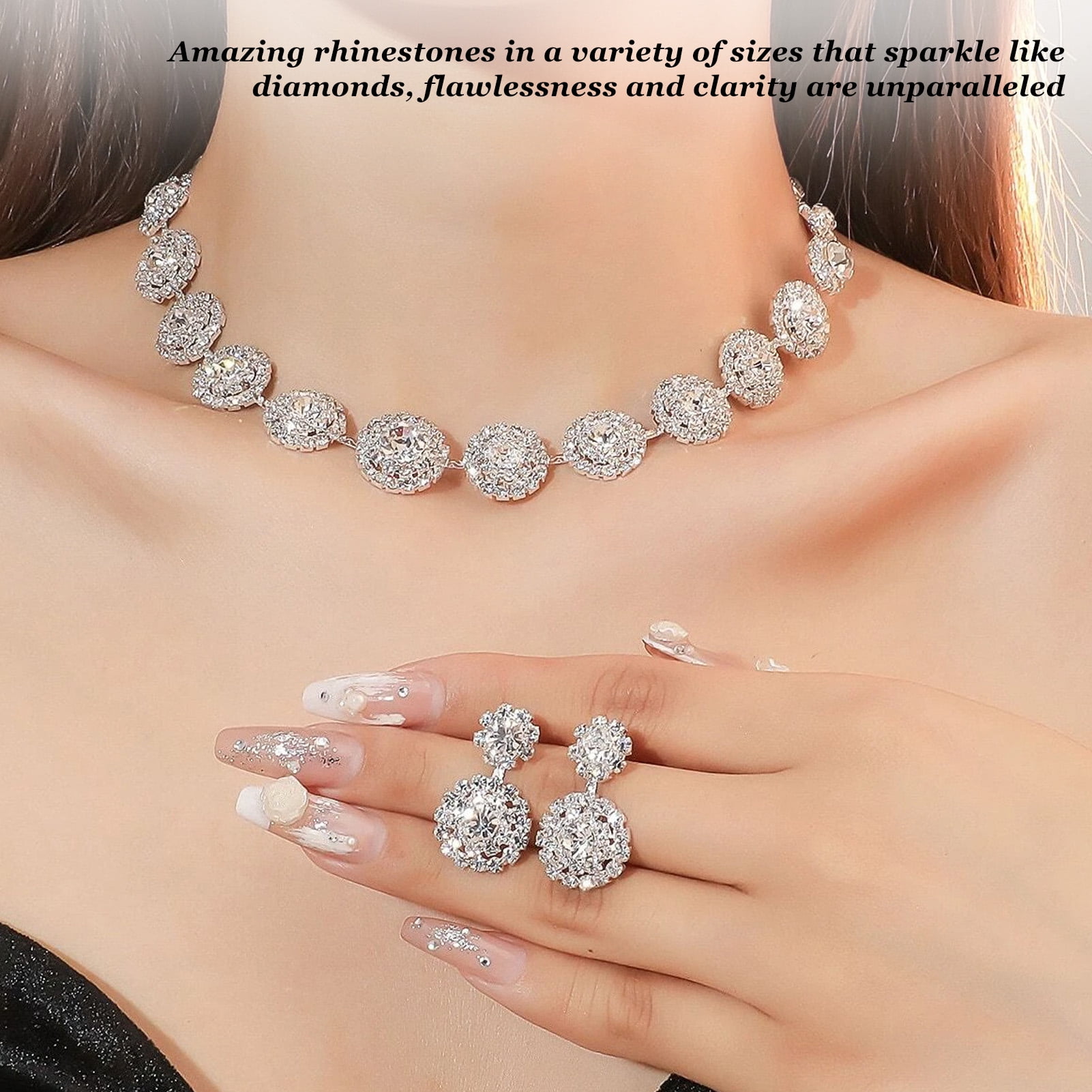 Necklace Earrings Sets Bride Jewelry Set Silver Wedding Necklace Earrings With Rhinestones Durable Material Gift For Women And Bridesmaids Bridal