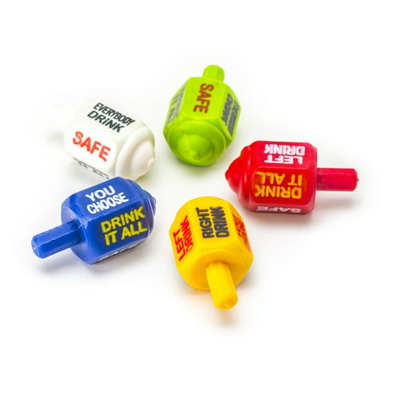 Classic Mexican Spin and Drink Pirinola Toma Todo Solid Plastic Piece 5 Multicolors Pack / Pirinola de Plastico Solida (5 Pack)