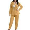 thumbnail image 5 of ZyeKqe Womens Pajamas Sets Long Sleeve V Neck Shirts Comfy Bow Sleepwear Nightwear 2 Piece Pjs Soft Homewear Outfits, 5 of 10