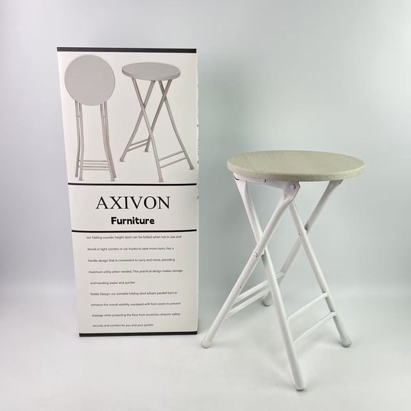 AXIVON Furniture,24 Inch Tall Folding Chair Portable Plastic Stool Chair Heavy Duty Foldable Bar Stools for Adults Kitchen Counter Room Home Camping Indoor Outdoor, 300lbs Capacity (White)