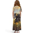 thumbnail image 2 of Uourmeti Girl's Maxi Dress Black Horse Sunflower Print Short Sleeve Long Dresses Crew Neck Elegant Casual Sundress with Pockets, Size 13-14 Years, 2 of 7
