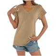 thumbnail image 3 of Women's V Neck Short Sleeve Pullover Tops Shirts Blouses Solid Color Loose Fit Casual Daily Wear Work Office Vacation Fashion Essential Gift for Women | CSEONE,Khaki L, 3 of 9