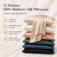 thumbnail image 2 of Premium Natural Mulberry Silk Pillowcase for Hair and Skin Made in USA, 22 Momme 6A Silk Pillow Cases Standard Size with Zipper, Ideal for Women's Beauty Sleep, 1 Pc 20"x26", 2 of 7