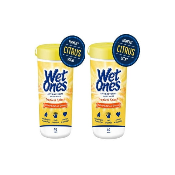 Wet Ones Citrus Antibacterial Hand and Face Wipes Canister, 40 Count (Pack of 2)