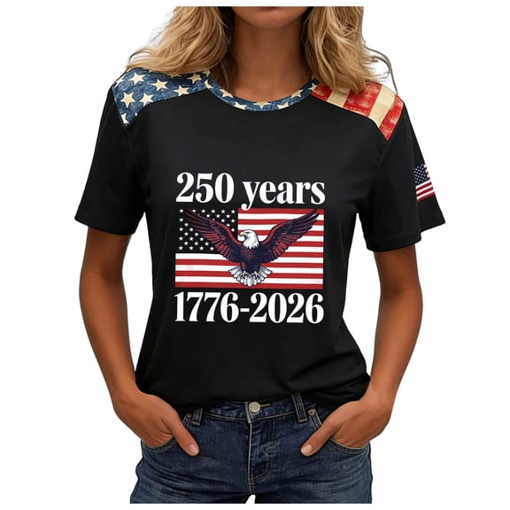 vigerkar 250th Anniversary USA Shirt Women American Flag T Shirt 4th of July Patriotic Tees America 250 Years Tops (Black, 5XL)