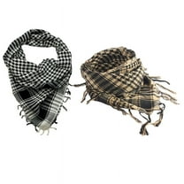 2 Pcs Unisex Scarf Cotton Tassel Arab Desert Shemagh, Black & Beige