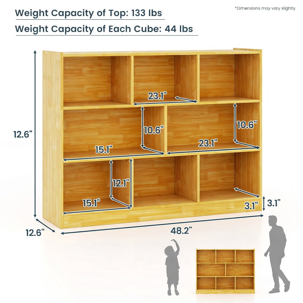 Demi Bonn 3-Tier Open Bookcase, 8-Cube Floor Standing Storage Shelves Display Cabinet, Free-standing Bookshelf, Yellow