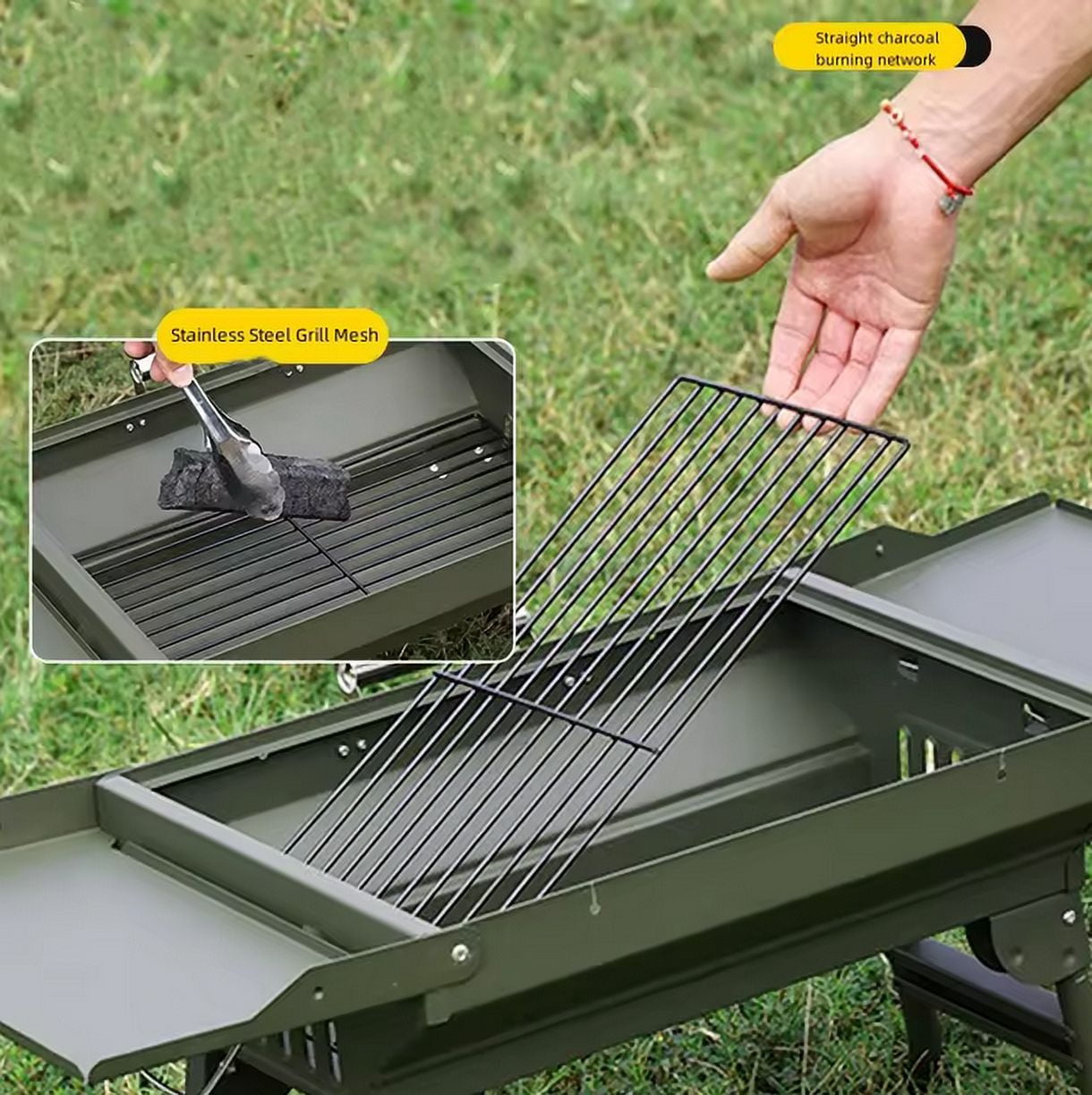 SHANNA Charcoal Grills Portable BBQ Griddle, Foldable Kabob Barbecue with Storage Shelf for Outdoor Hibachi BBQ Lamb Skewer Camping Barbecue Grill in Garden Backyard Party Picnic Travel