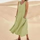 thumbnail image 1 of ICHUANYI ClearanceWomen's Summer Fashion Casual Solid Color Sleeveless Cotton Linen Long Dress(Green, M) ICHUANYI WER20232080504781, 1 of 8