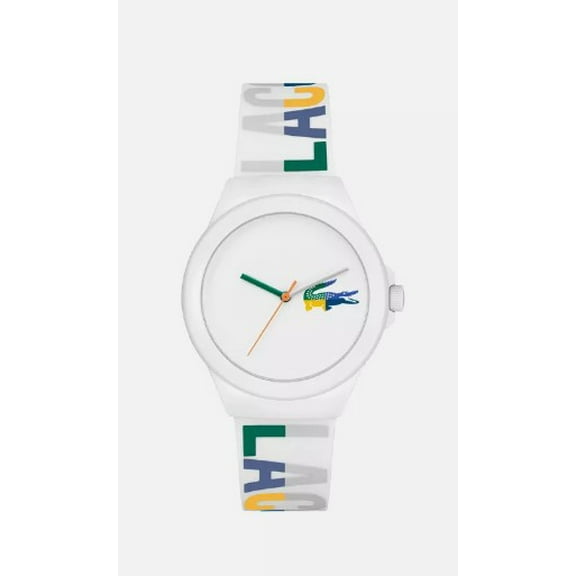 LACOSTE 2001217 WHITE DIAL MULTICOLOR LACOSTE PRINT SILICONE STRAP WOMENS WATCH