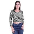 thumbnail image 1 of Moomaya Printed Crop Tops For Women Long Sleeve Elastic Hem Round Neck T Shirt, 1 of 4