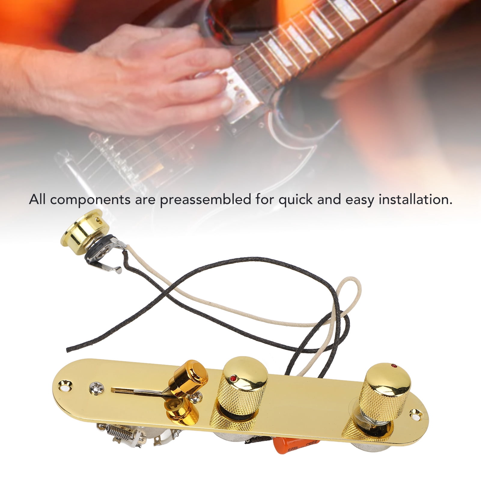 YAHHU Prewired Guitar Control Plate Replacement Parts with 5 Way Switch 250K Potentiometers Volume Tone Controls Plate for Telecaster Electric Guitars, High Precision Assembly, Gold, 9.45 inches