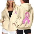 thumbnail image 2 of Breast Cancer Awareness Hoodies for Women Long Sleeve Loose Casual Zip Up Jacket Hooded Sweatshirt with Pockets, 2 of 8