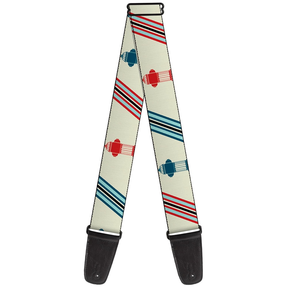 Buckle-Down Guitar Strap, Fire Hydrants Stripes Tan Blues Reds, 2 Inches Wide