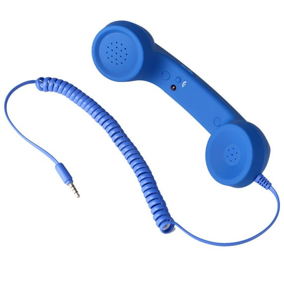 Vintage Retro Telephone Handset Cell Phone Receiver MIC Microphone for Cellphone Smartphone, 3.5 mm Socket, Blue