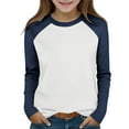 thumbnail image 2 of AUNVITO Boys & Girls Color Block Raglan Long Sleeve T-Shirt Casual Round Neck Top Relaxed Fit Modern Kids Apparel, 2 of 9