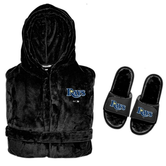 Men's ISlide Black Tampa Bay Rays Hooded Phantom Robe & Fur Slide Bundle