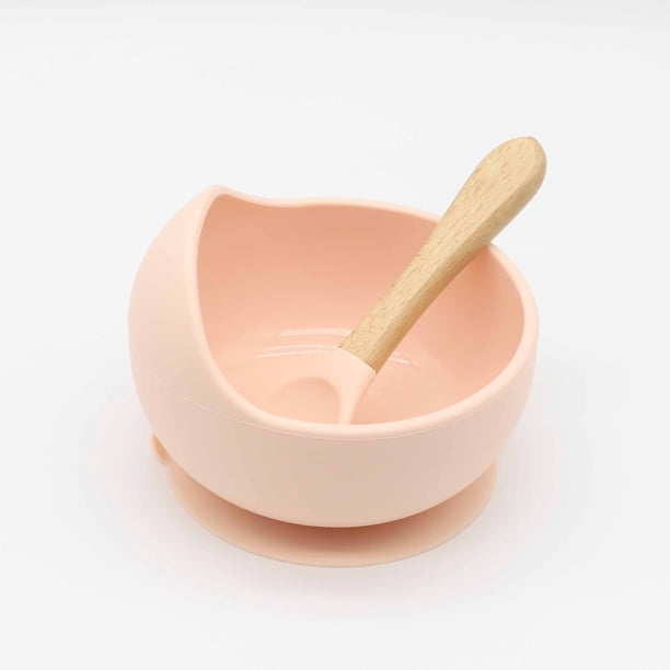 Cuenco para bebé, cuchara, vajilla para niños, mango de madera, cuchara de silicona, cuenco con ventosa para niños, cuenco de silicona para bebé
