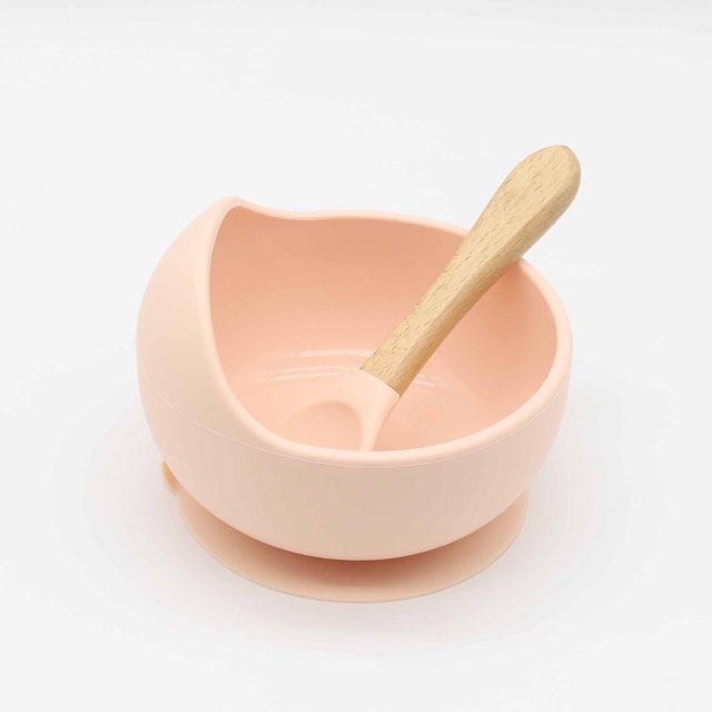 Cuenco para bebé, cuchara, vajilla para niños, mango de madera, cuchara de silicona, cuenco con ventosa para niños, cuenco de silicona para bebé
