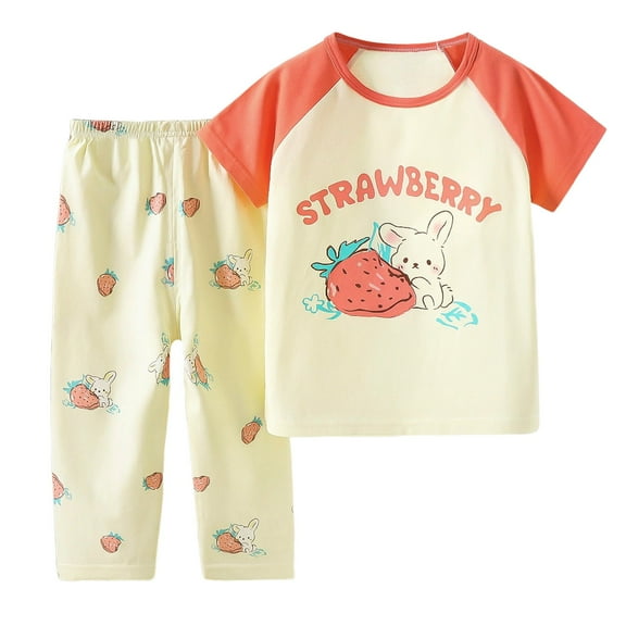 Baby Girls Summer Pajamas Size 5t Toddler Short Sleeve Pajamas Set Loungewear Set Nightwear Outfit Summer Top and Bottom Sleepwear Set Fashion Nightwear M#Watermelon Red 3-4 Years