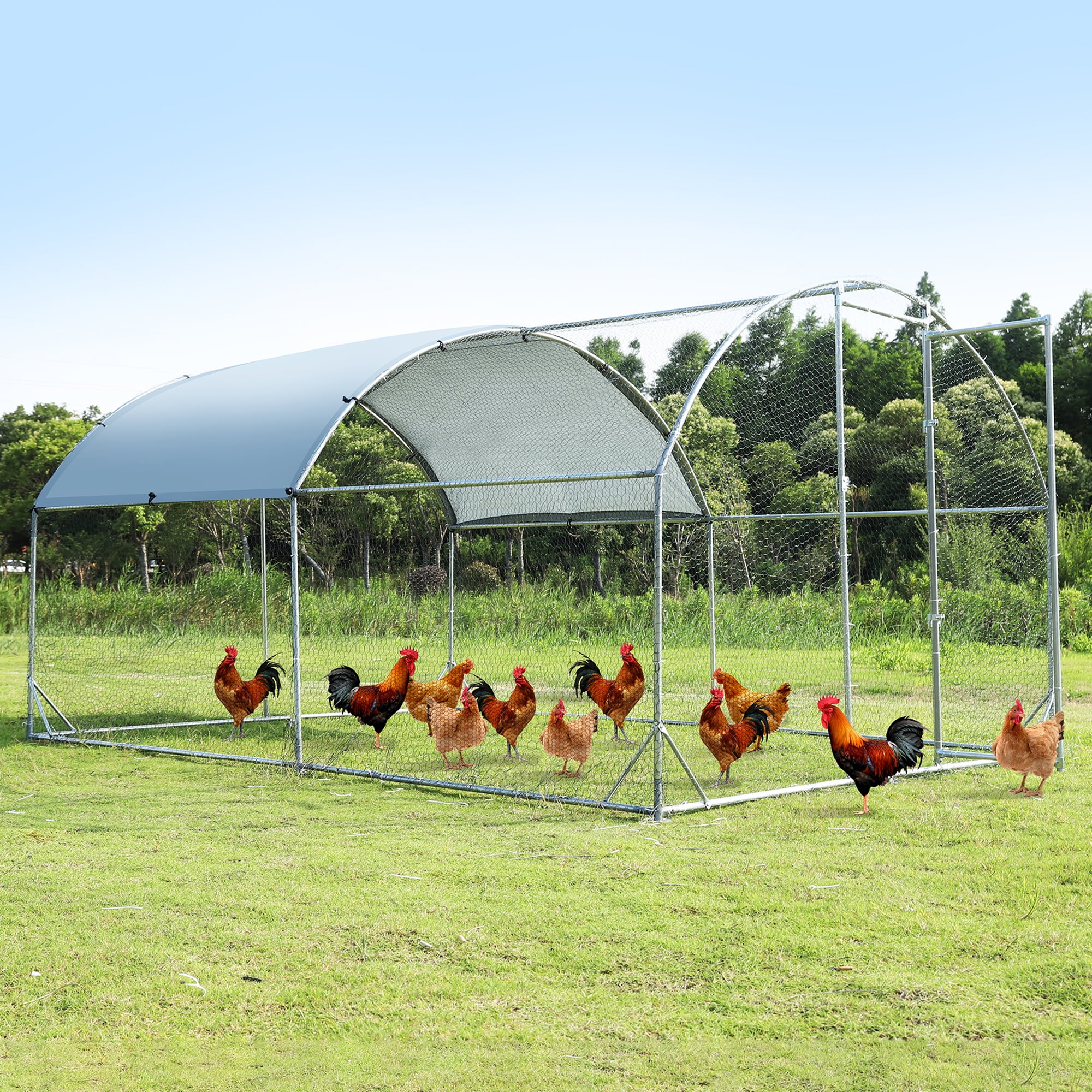 Pefilos 12.5'L Outdoor Metal Large Chicken Coop, 3 Support Steel Wire Impregnated Plastic Net Cage, Hen Run House Rabbits Habitat Pen with Waterproof and Anti-Ultraviolet Cover, Silver Pefilos 12.5'L Outdoor Metal Large Chicken Coop, 3 Support Steel Wire Impregnated Plastic Net Cage, Hen Run House Rabbits Habitat Pen with Waterproof and Anti-Ultraviolet Cover, Silver