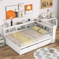 thumbnail image 2 of Full Bed Frame with Storage Bookcase and Drawers, Multifunctional Wood Platform Bed for Bedroom, White, 2 of 10