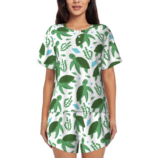 Fotbe Cartoon Turtle Conjunto de Pijama Estampado para Mujer, 2 Piezas, Ropa de Dormir con Camiseta de Manga Corta y Shorts Suaves-3X-Large