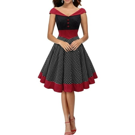 Spring Summer Easter Dress - 2018 Vintage Women Dress Dot Retro Swing Pinup 50s 60s Christmas Party Evening Housewife Fashion Red Ladies Spring Summer Autumn Winter Ball Dresses