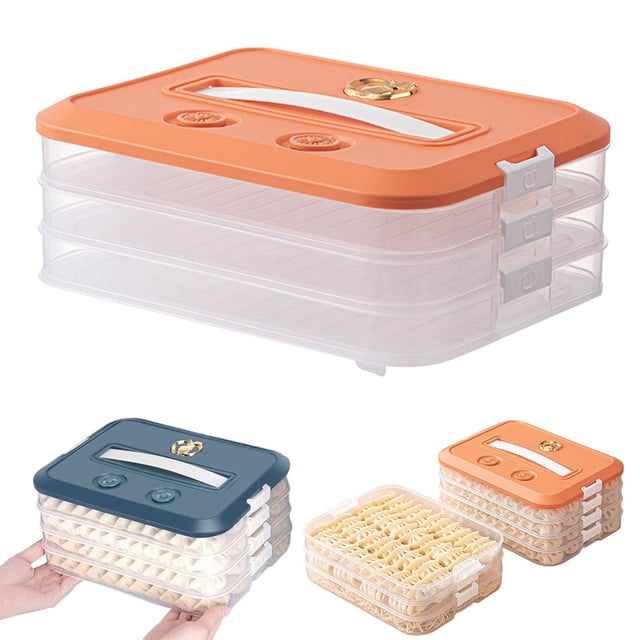 Stackable Plastic Cookie Containers with Lids,Airtight Storage Box for Cookies and Dumplings,Multi-Functional Storage Box,Food Storage,Orange,3 Layer