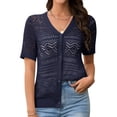thumbnail image 1 of Jersey tipo cárdigan Jiflora para mujer, tejido a ganchillo, azul marino, talla S, 1 of 6