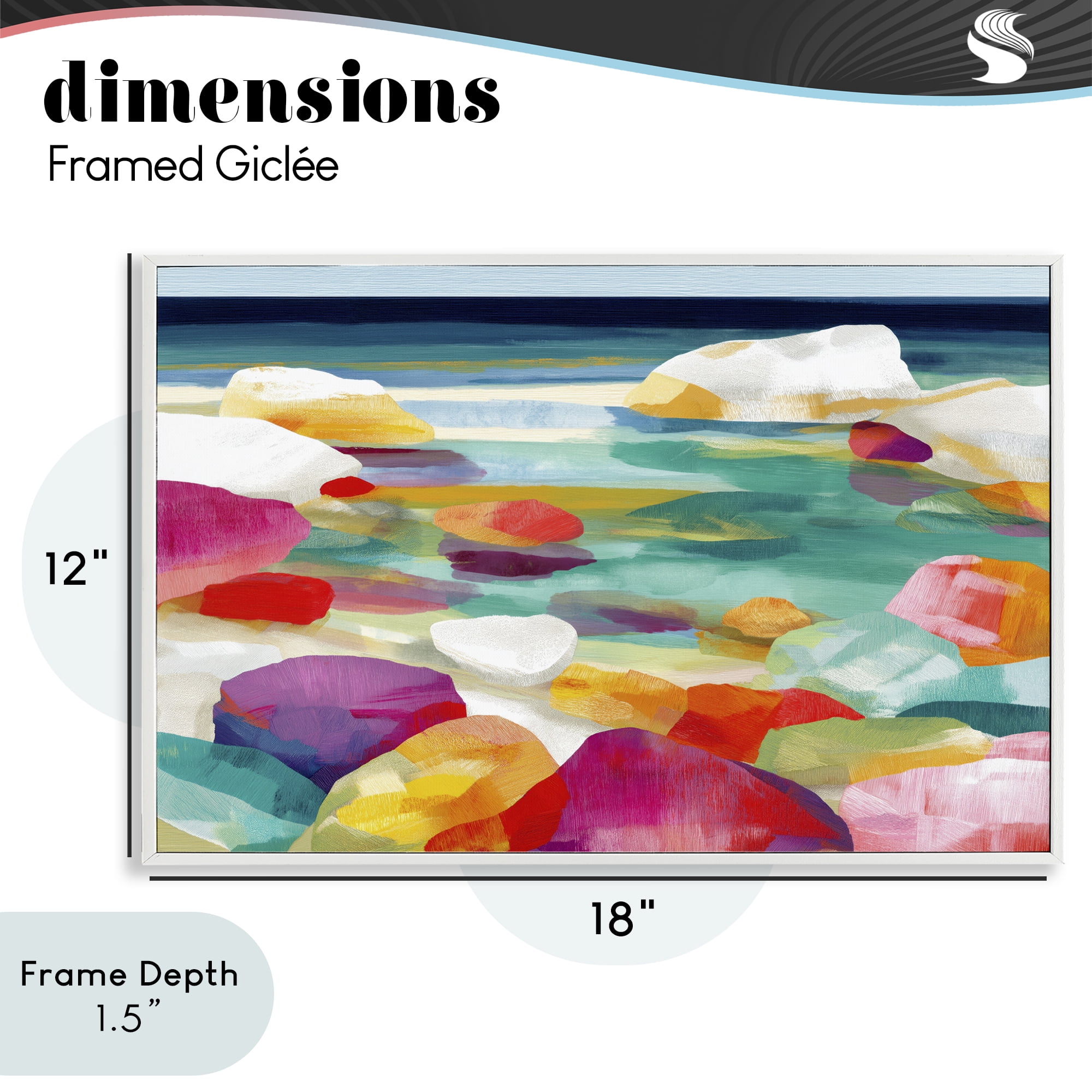 Stupell Industries Vivid Stones By The Shore White Framed Giclee Art, design by Chromatic Storm Studio