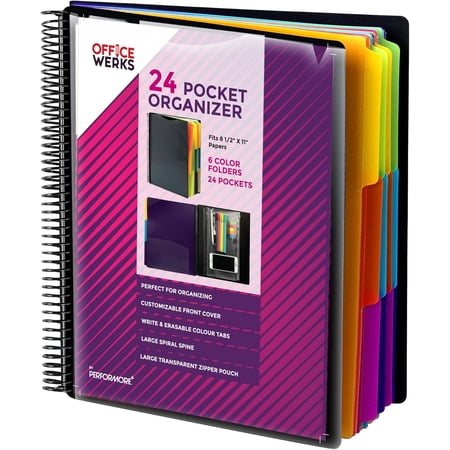 Performore 24 Pocket Spiral Project Organizer with 12 Dividers, Fits 8.5" X 11" Letter Size Papers Folder with Dividers, Front and Back Customizable Covers, Erasable Write On Tabs for Documents Files
