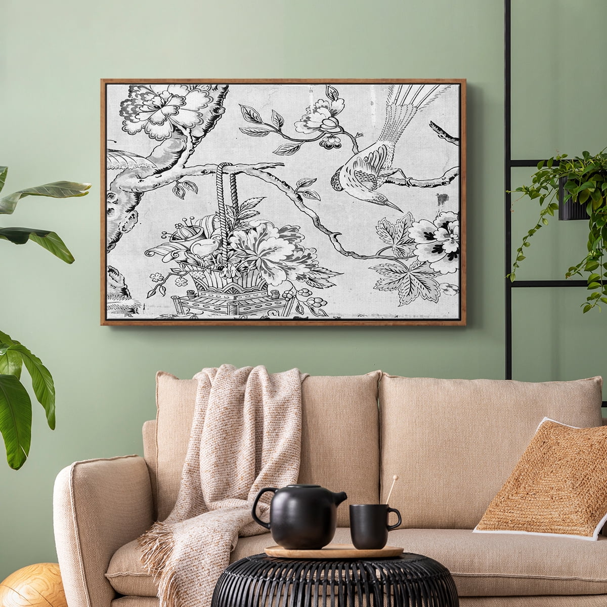 Vintage Abstract Print-XIX Framed in Walnut Wood Gallery Wrapped Canvas 25 in. x 37 in.
