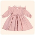 thumbnail image 2 of IVEYRTF Girls Long Sleeve Round Neck A Line Princess Dress Solid Color Cute Sweet Western Casual Party Wear Everyday Outfit Home Birthday Celebration(Pink#2,5 Years), 2 of 3