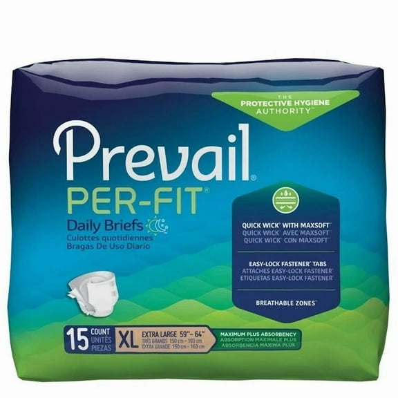 Prevail Per-Fit Daily Briefs Adult Incontinence Diapers W/Tabs Xl 59"-64"