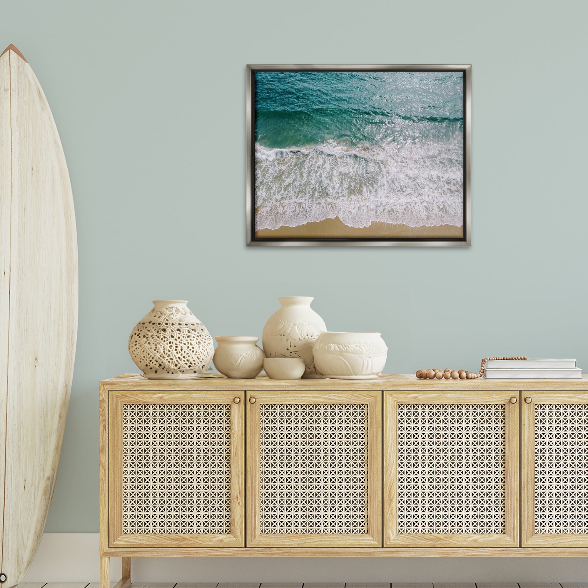 Stupell Industries Coastal Sea Waves Landscape Photography Gray Floater Framed Canvas Art Print Wall Art, 31 x 25