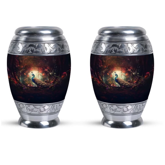 Peacock In Red Forest Urn For Human Ashes - Human Cremation Urns - Small Urn For Ashes Keepsake - Mini Keepsake Urns For Human Ashes - Unique Urns For Human Ashes (Size - 3inch,2pcs)