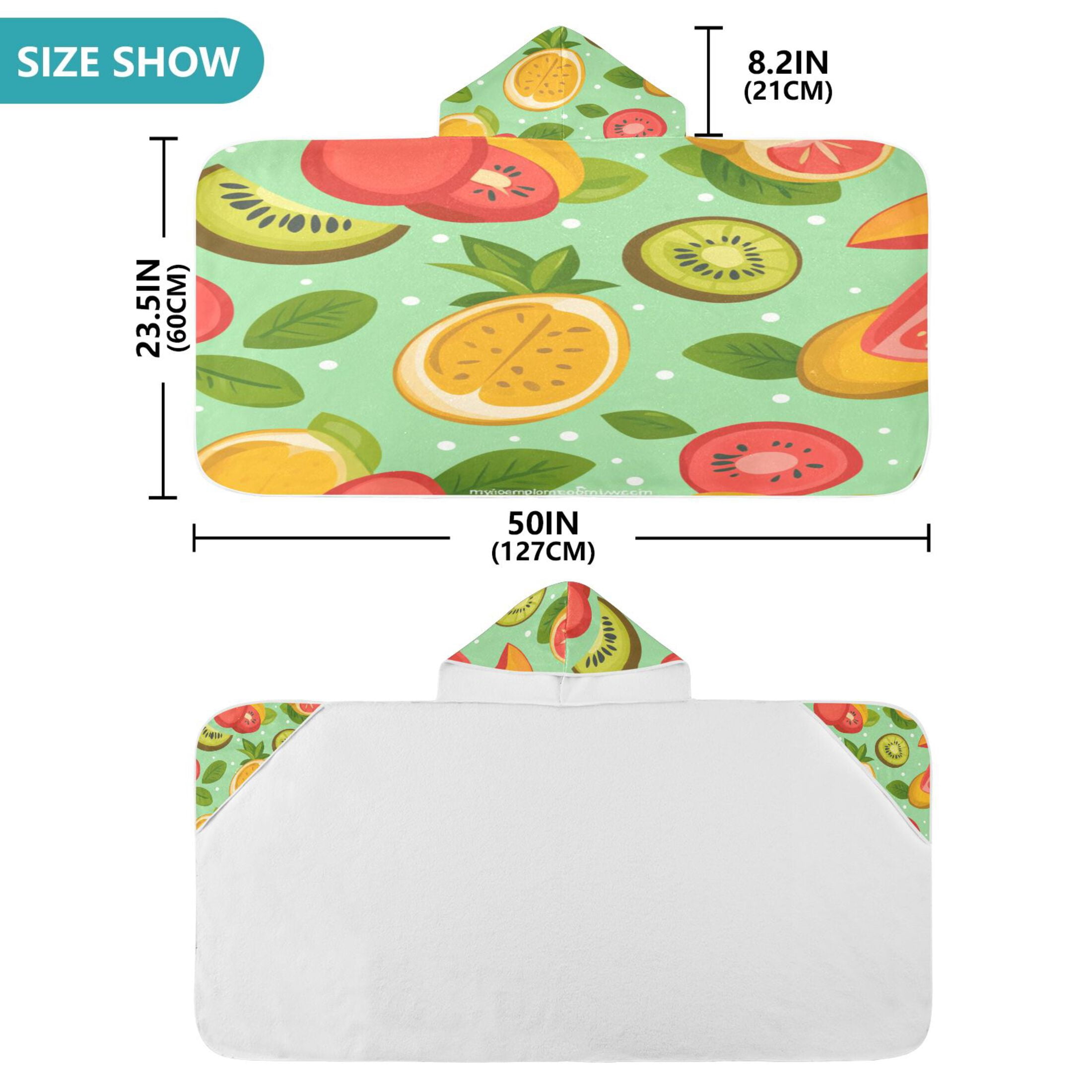 Fruity Pattern 50x23.5" Baby Hooded Bath Towel Poncho, Quick-Dry and Triangle Pocket, Kids' Essential