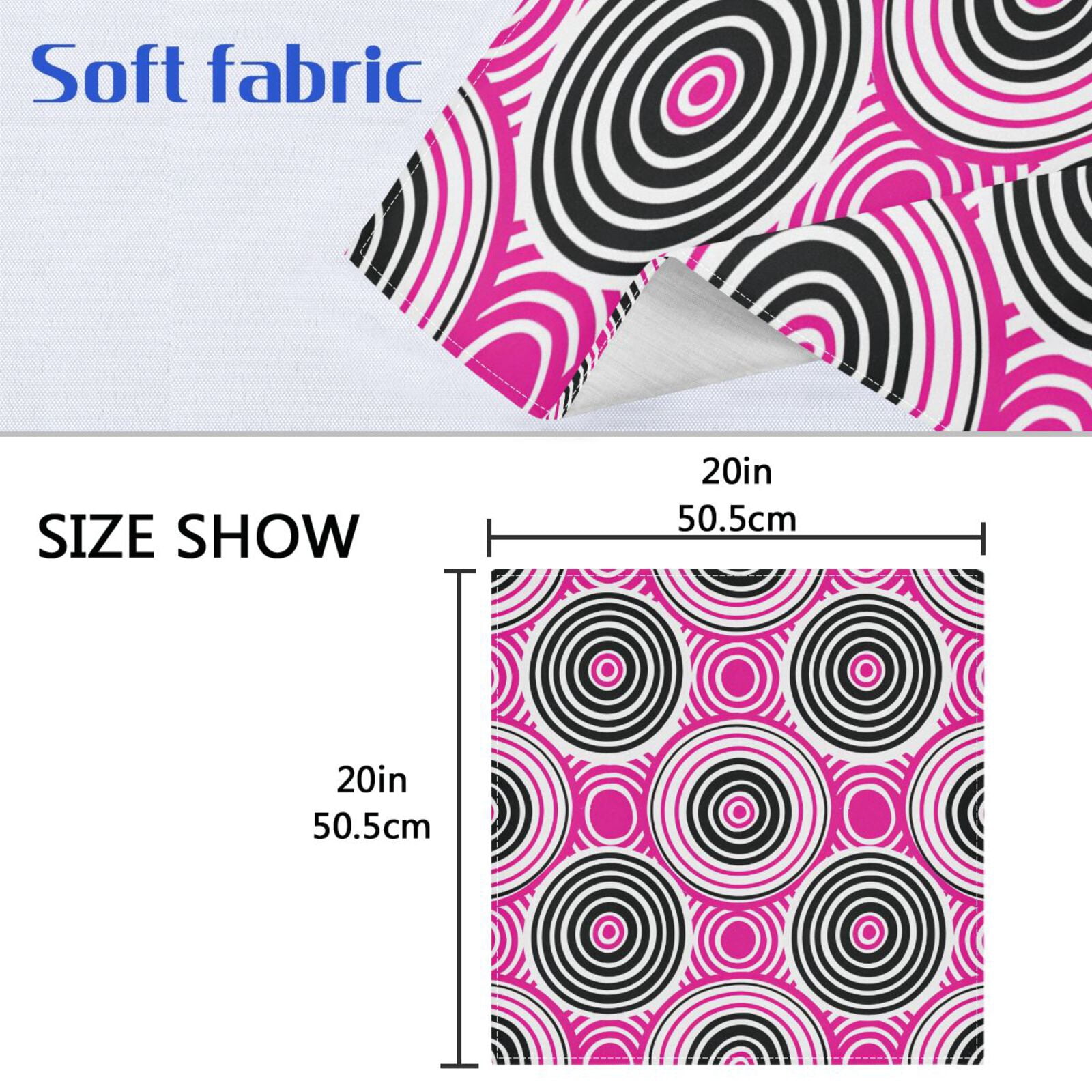 JSTEL Circles Pink & Black Cloth Napkins Set of 6, 20x20 Inch Washable and Reusable Napkin for Decoupage Dinner Party Everyday Use