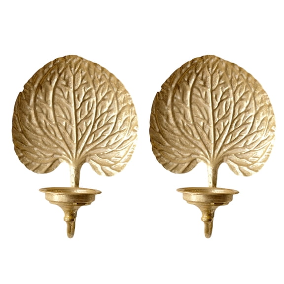Antique Golden Wall Mounted Candle Stands Set Of 2 Decorative Iron Palms Leaf Candleholders For Indoor Lighting Decors