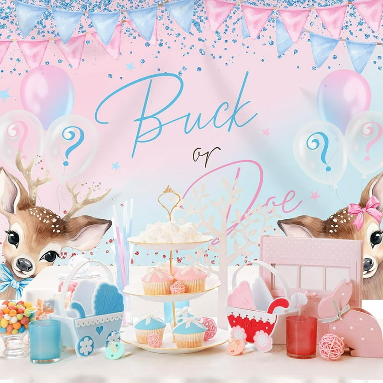 INNORU "Buck Or Doe" Baby Shower Banner - Gold Glitter Gender Reveal Bunting Party Decoration