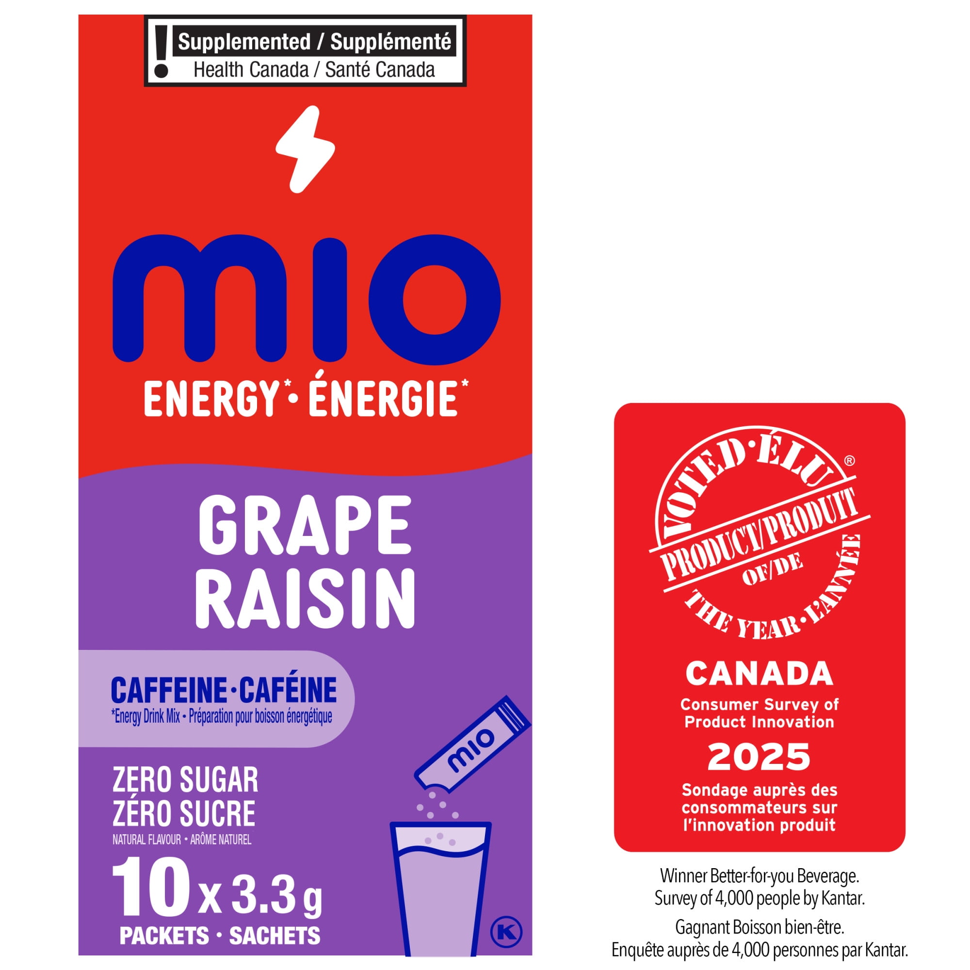 mio Energy Grape Energy Drink Mix, 3.3 g Packets, 10 ct Box, 10pk