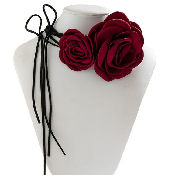 Necvior 2-Pieces/set Super Fairy Neckchain Retro Rose Flower Lace Up Choker Necklaces Female Floral Charm Chain