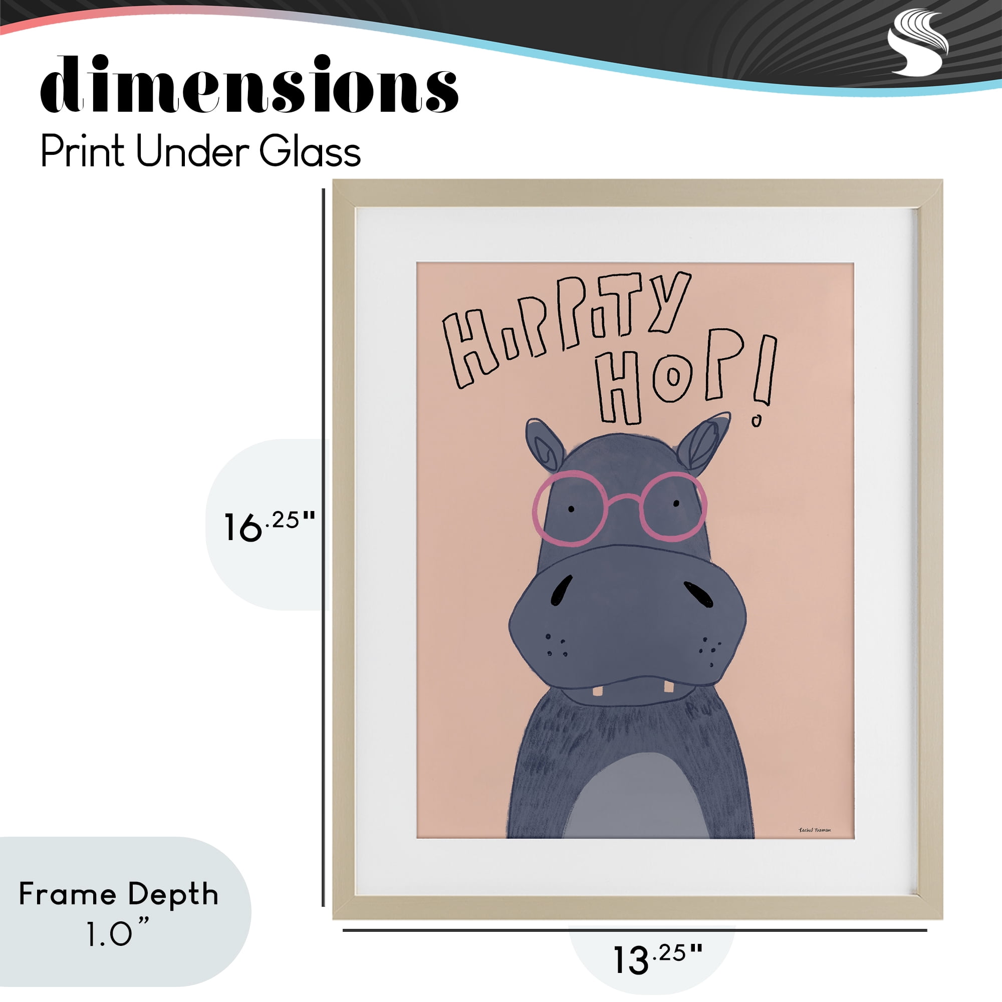 Stupell Industries Hippity Hop Hippo Birch Framed Print Under Glass, design by Rachel Nieman